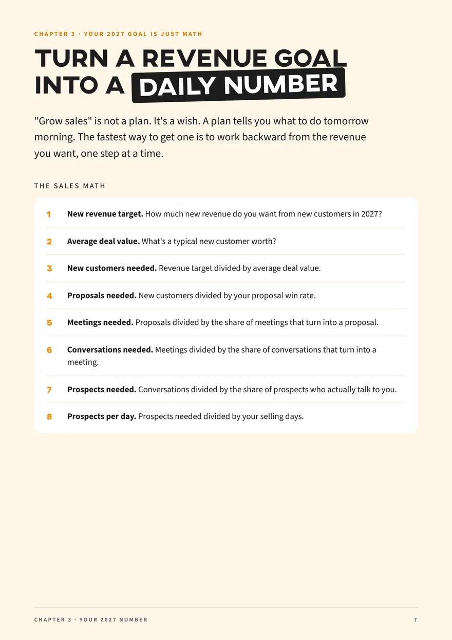 Page 7 of Grow Your Sales in 2027: working a revenue goal back to a daily number of prospects