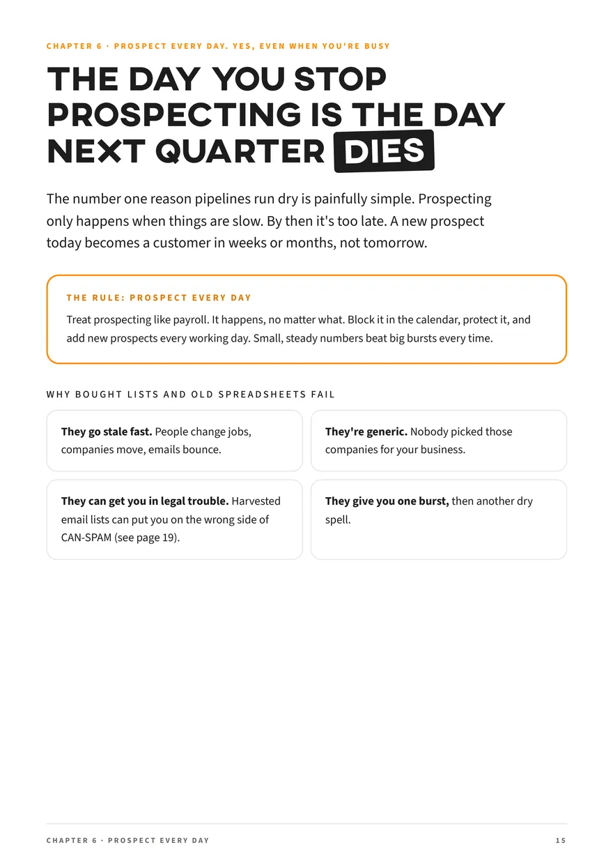 Page 15 of Grow Your Sales in 2027: why pipelines run dry when prospecting only happens in the quiet weeks